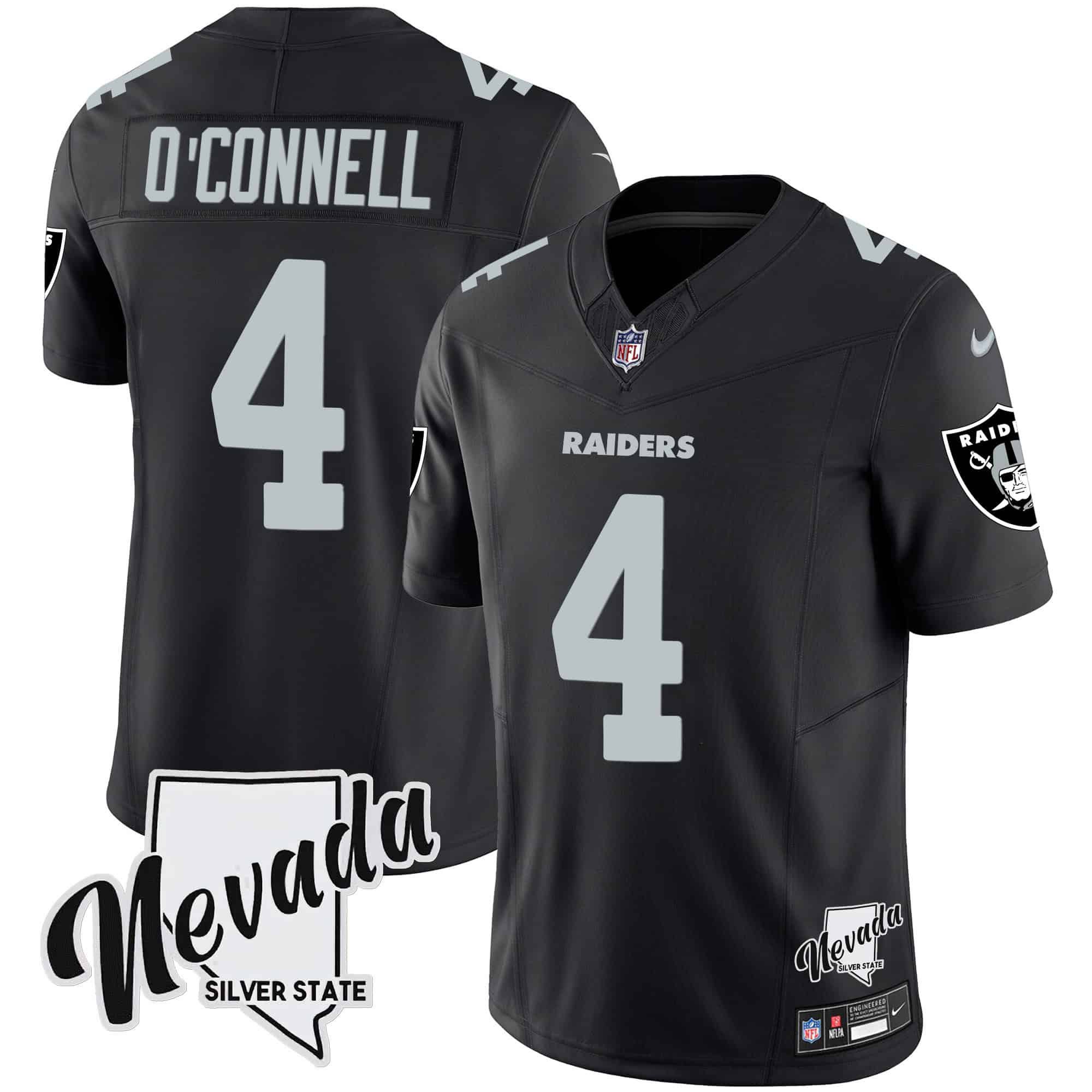 Men Oakland Raiders #4 OConnell Black 2024 Nike Nevada Silver State Patch Vapor NFL Jersey style 1->indianapolis colts->NFL Jersey